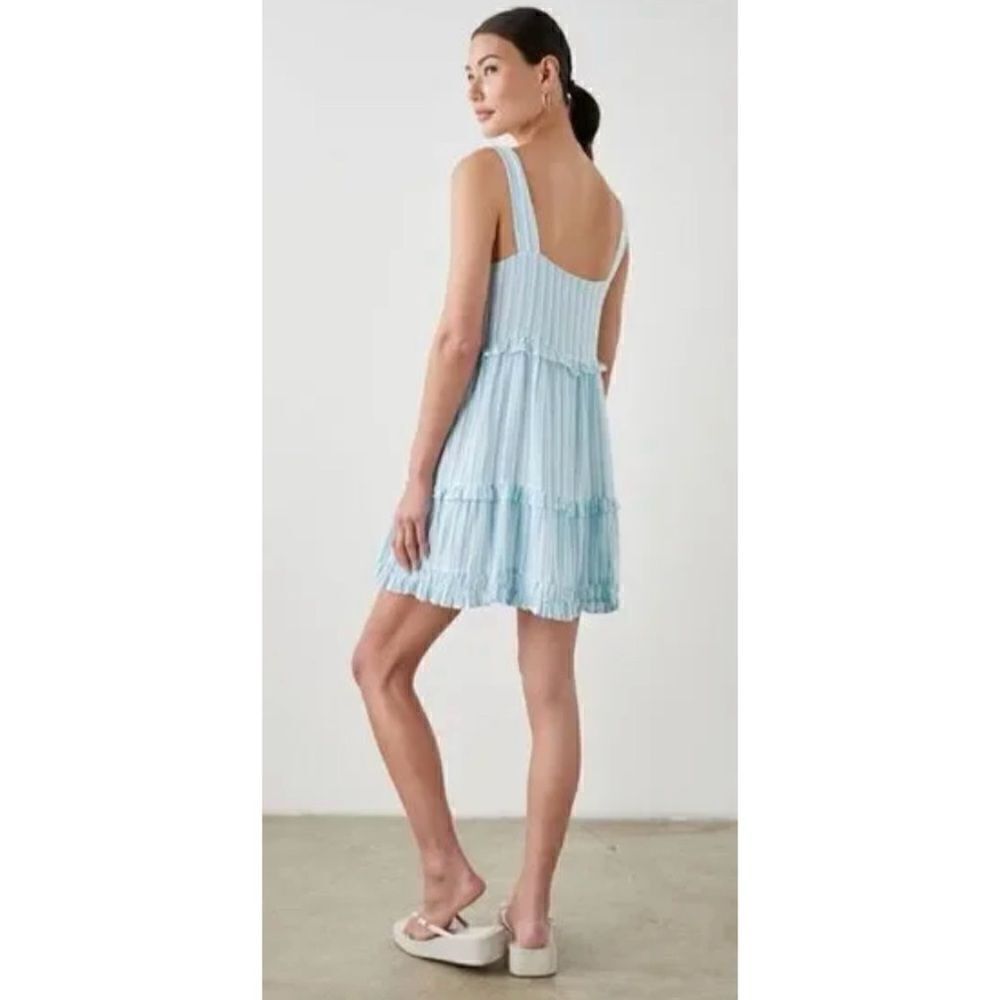 Rails Sandy Dress Linen Blend Striped Ruffle Mini in Laguna Stripe Size S - Picture 6 of 9